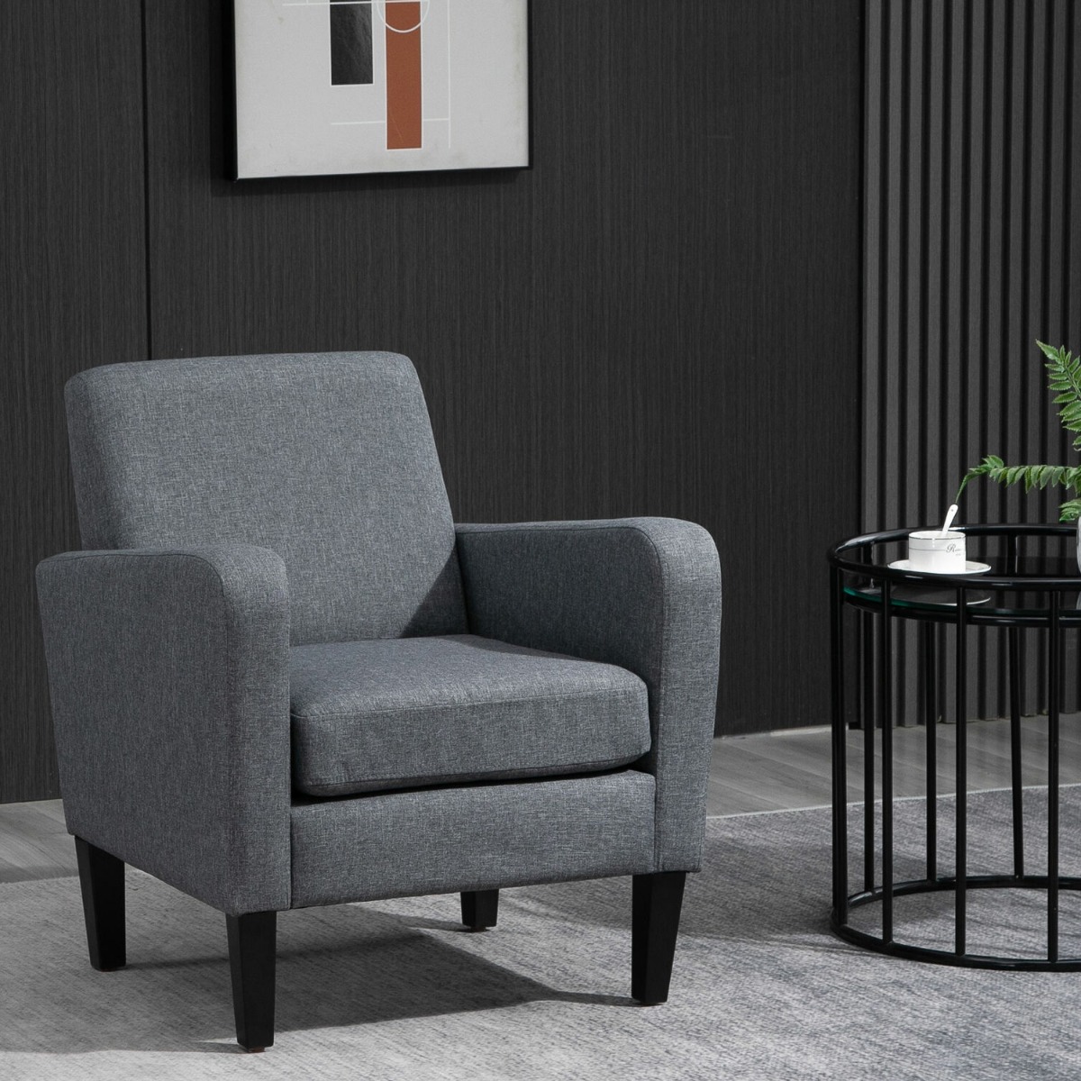 Accent Seat Linen Curved Armchair With Thick Cushion - Light Grey - Aldo & Ehren