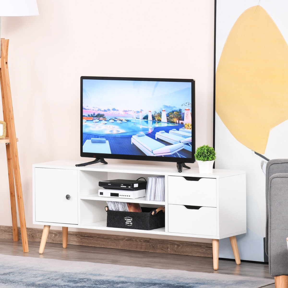 Modern TV Stand With Storage Shelf - White - Aldo & Ehren