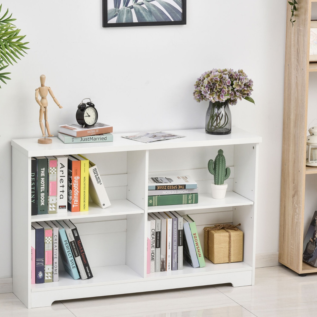 Compact and Stylish 2-Tier Low Bookcase with Cube Shelves - White - Aldo & Ehren
