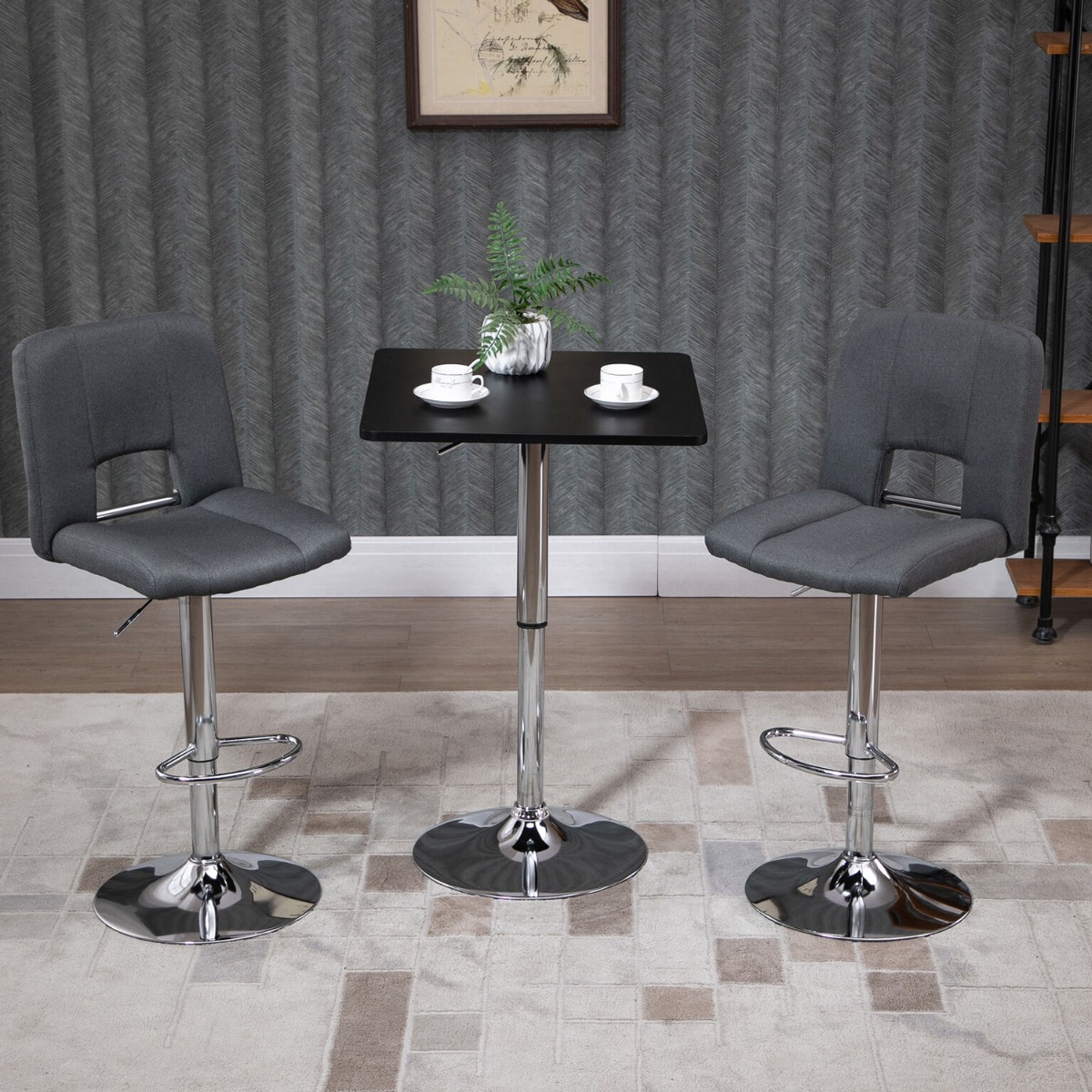 Steel Frame Height Adjustable Bar Table With Square Tabletop - Black & Silver - Aldo & Ehren