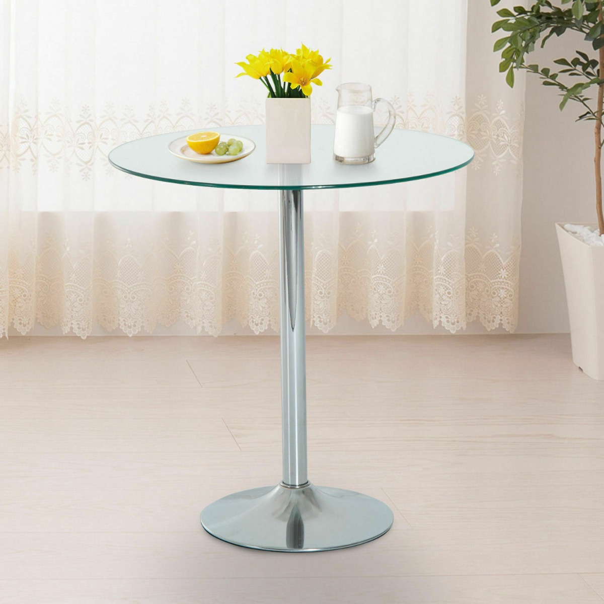 Round Bar Table with Counter Glass Top - Silver - Aldo & Ehren