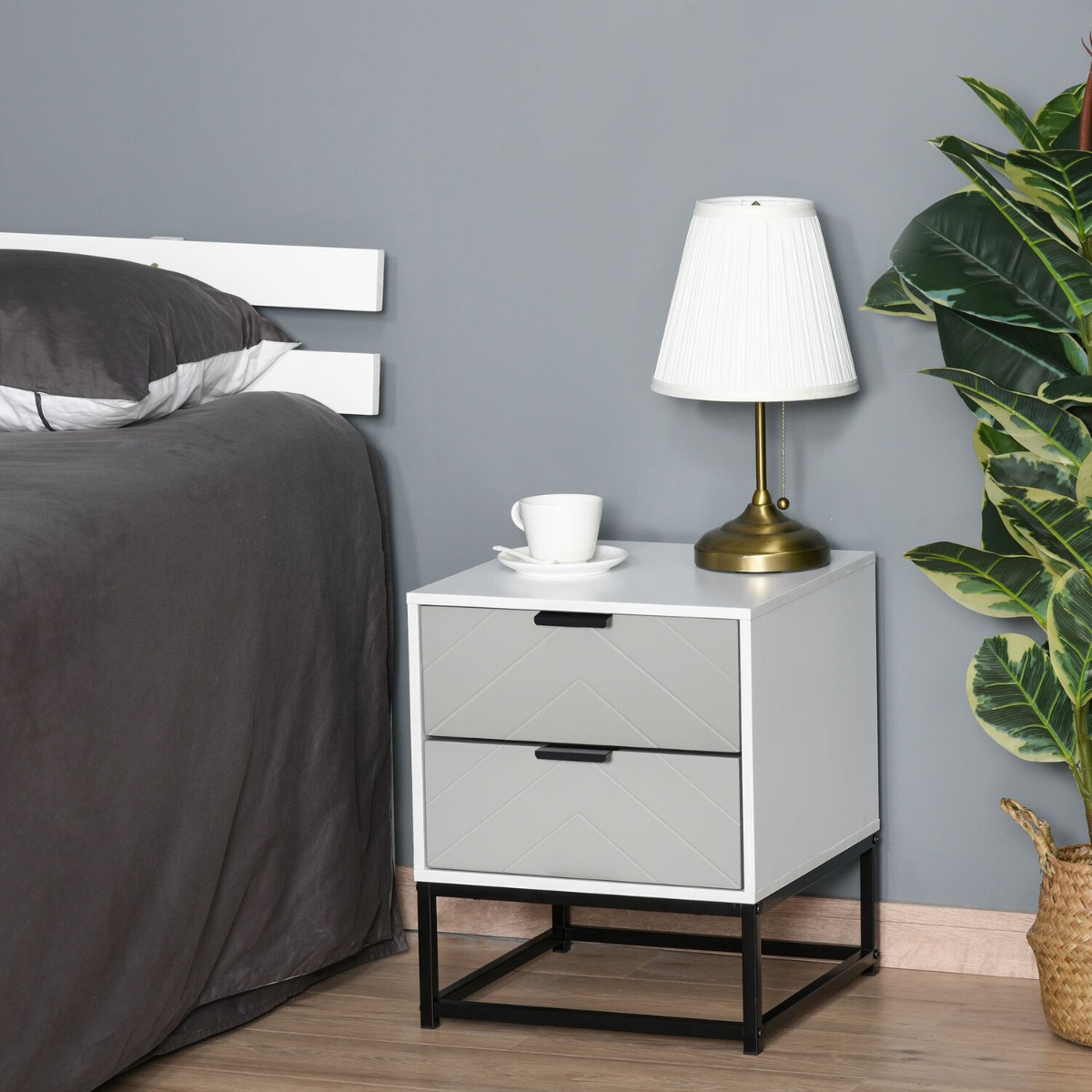 Bedside Table - DELTA 2 Drawer Nightstand Grey 39.5cm - Aldo & Ehren