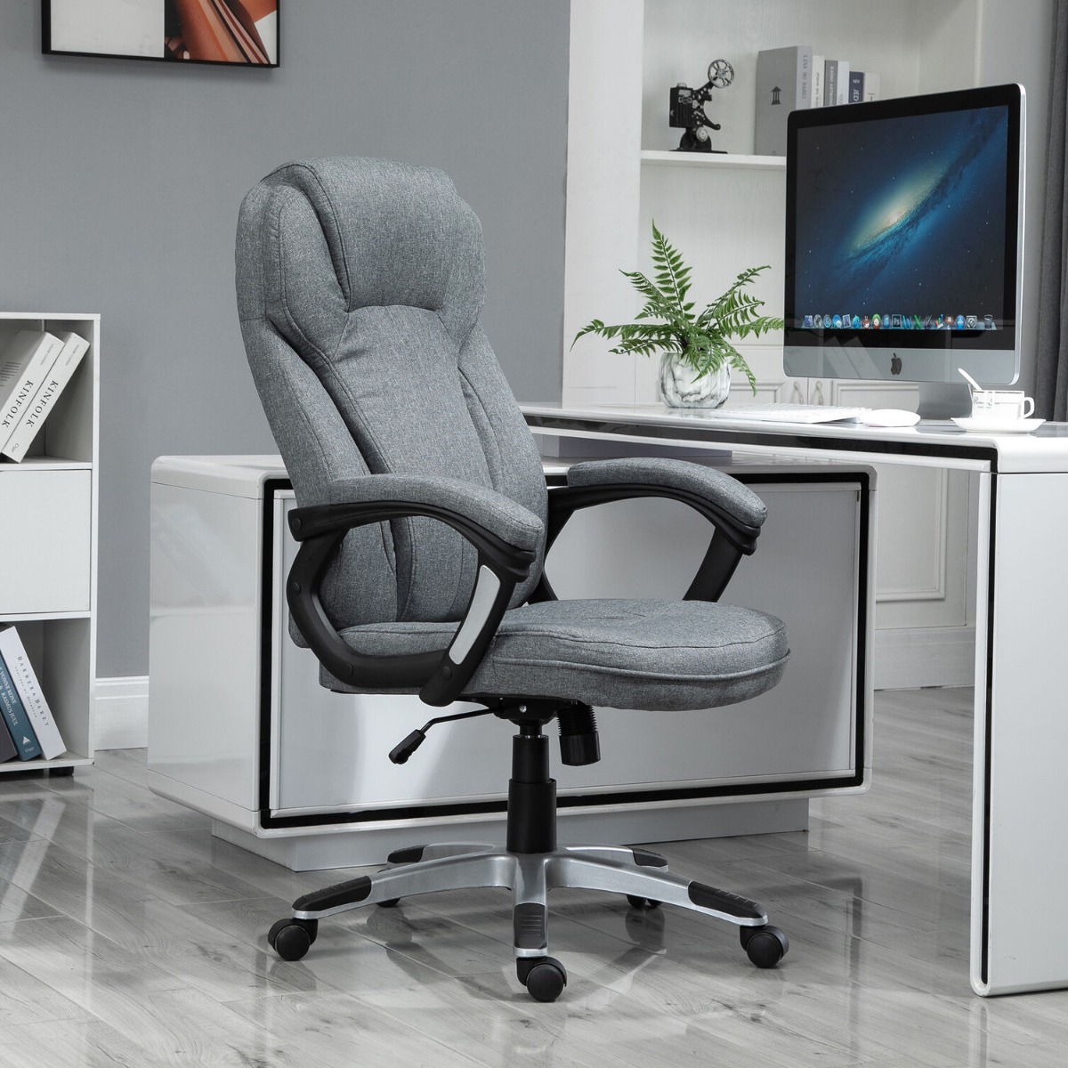 Ergonomic Linen Padded Swivel Office Chair - Grey - Aldo & Ehren