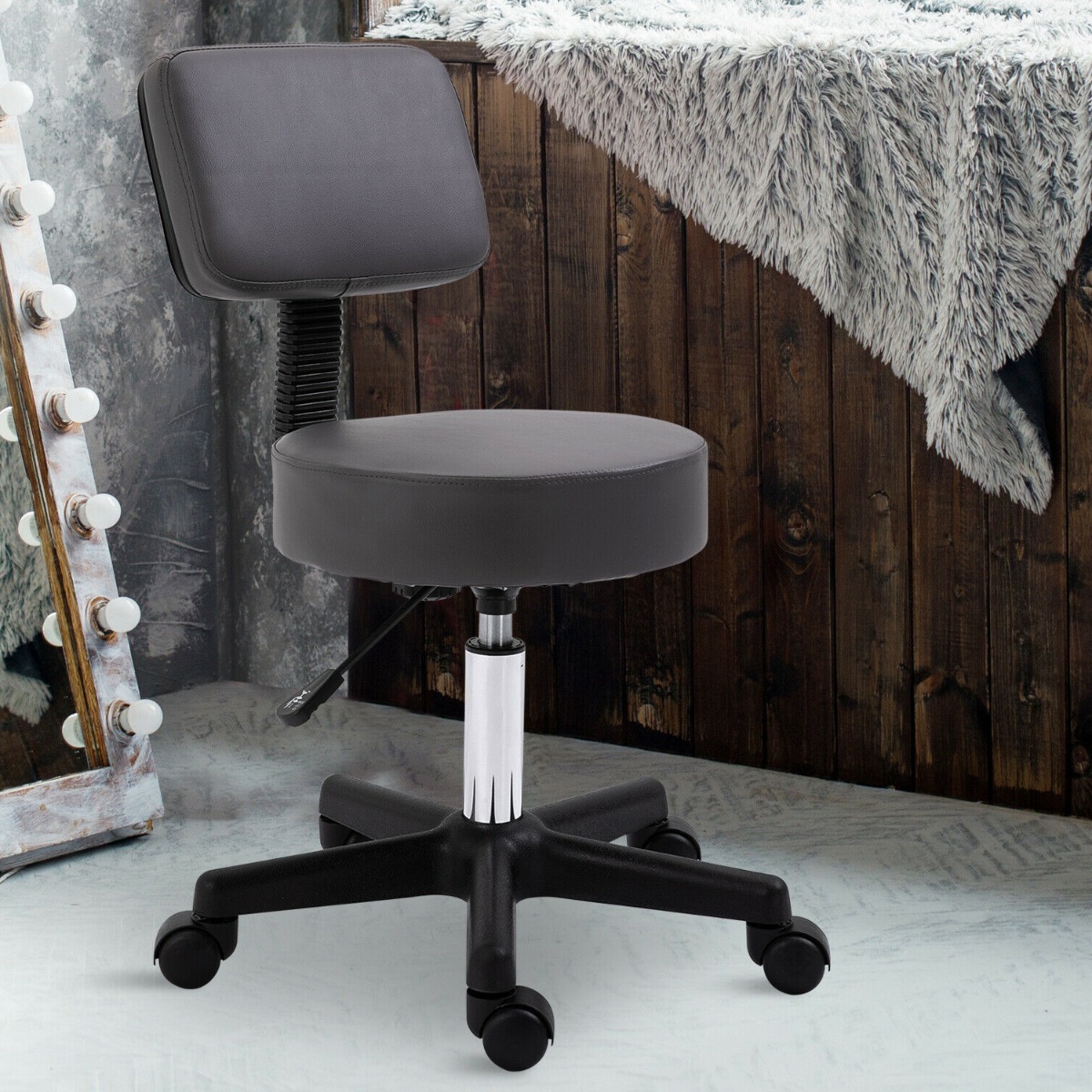 Height Adjustable Padded Seat Salon Stool- Grey - Aldo & Ehren