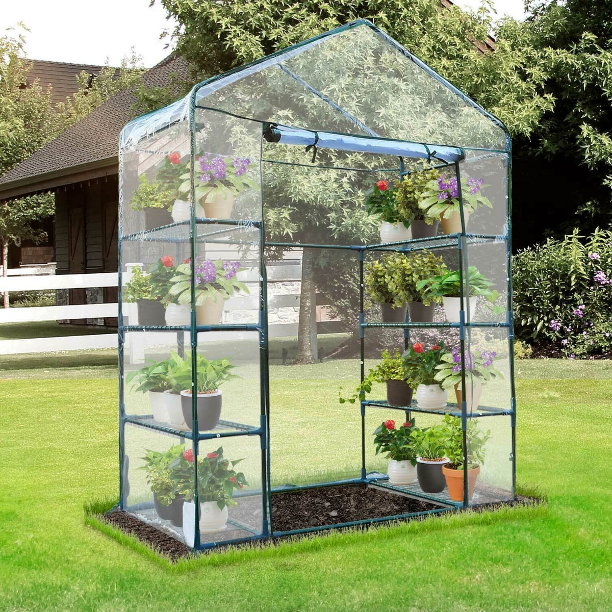 Metal Frame Greenhouse Plant Protection 4 Tier 8 Shelf - Green - Aldo & Ehren