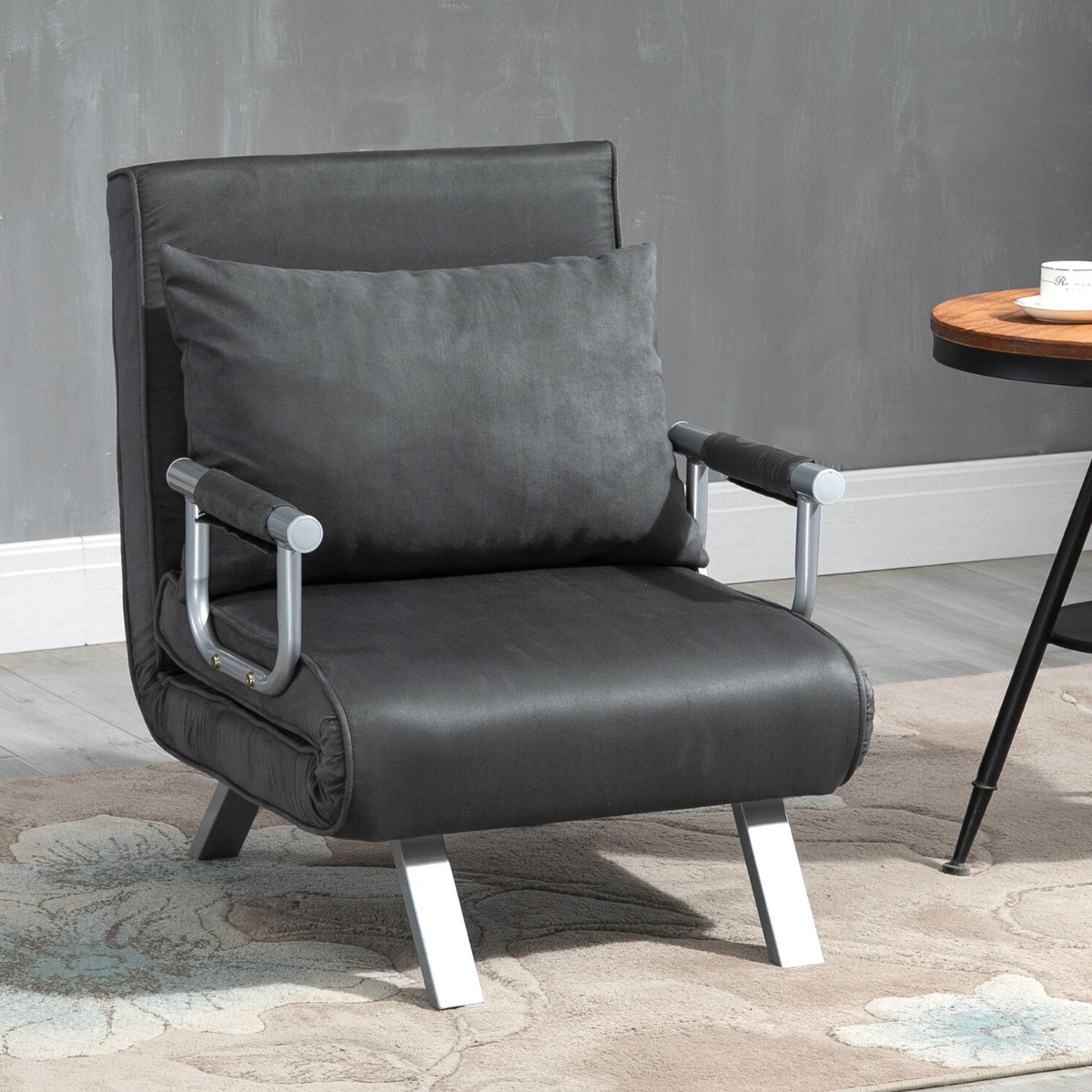 Steel Frame 3 in 1 Single Armchair Sofa Guest Sleeper Bed with Pillow - Silver - Aldo & Ehren
