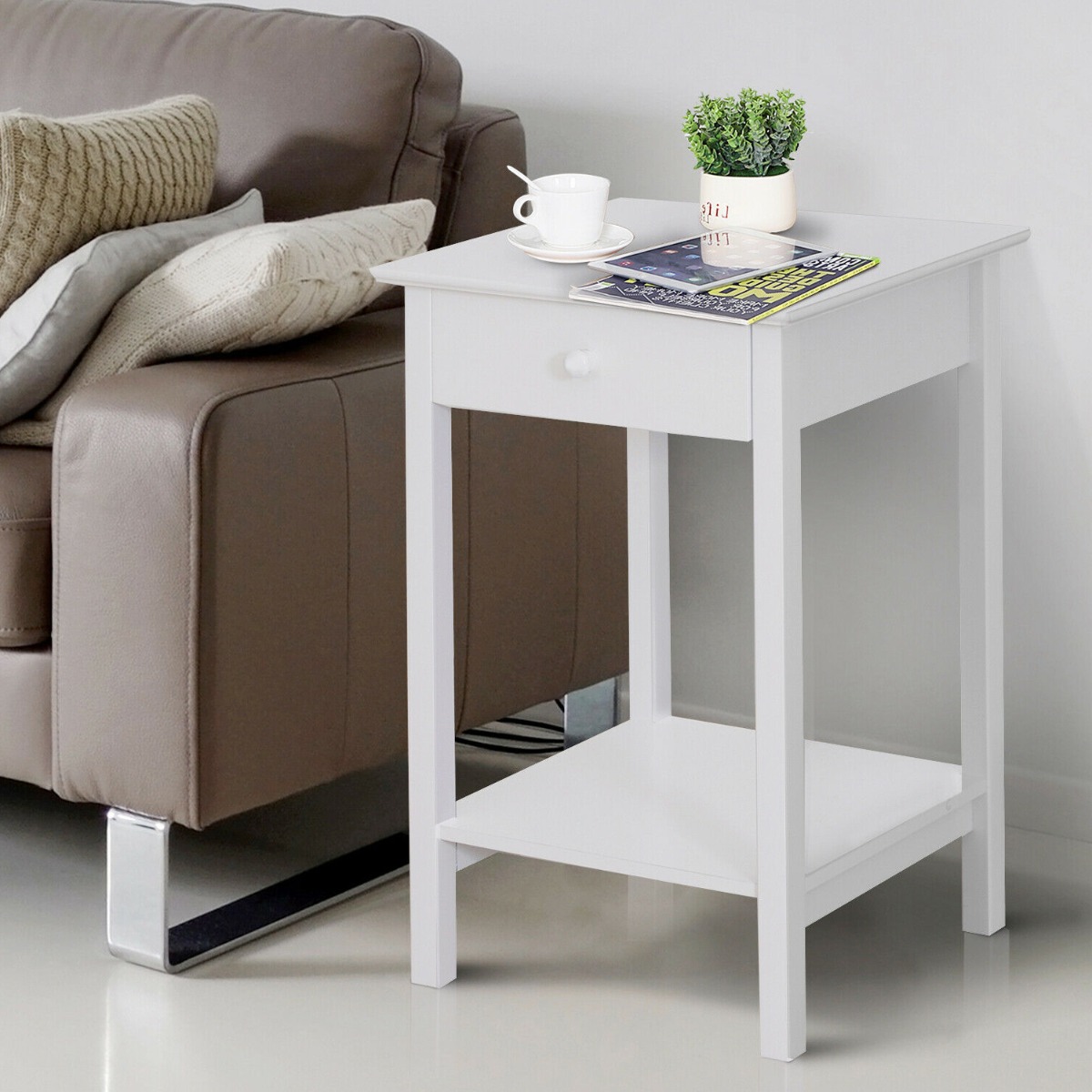 Bedside Table - IWO Nightstand White 39cm - Aldo & Ehren