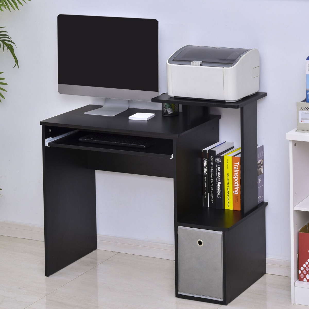 Computer Desk with Sliding Keyboard Tray Storage Drawer Shelf - Black - Aldo & Ehren