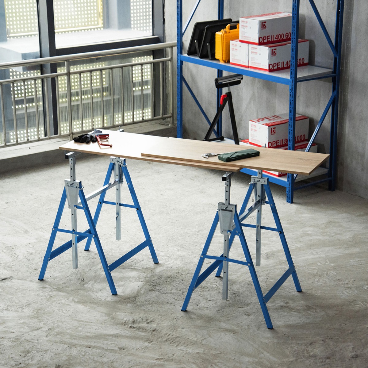 Foldable Steel Telescopic Saw Horses, Blue - Set of 2 - Aldo & Ehren