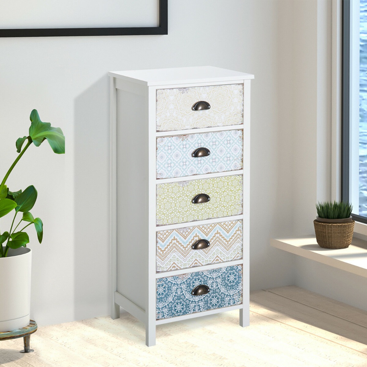 PARRY White Chest of Drawers - Tallboy, Medium-sized, 5 Drawers - Aldo & Ehren