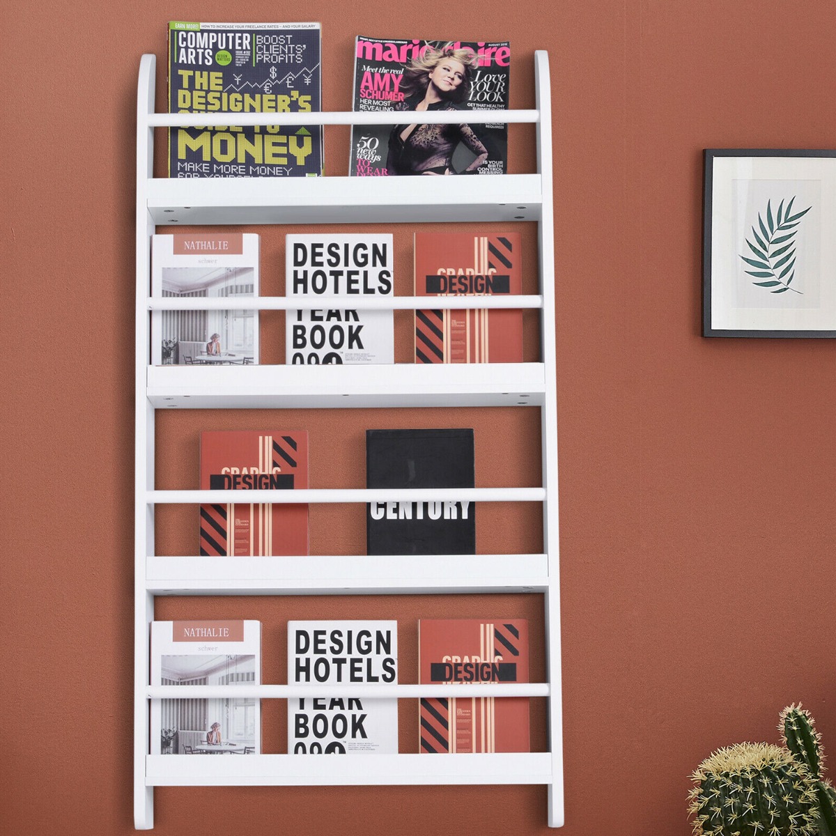 Wall Mounted Wood Rack 4-Tier Bookcase - White - Aldo & Ehren