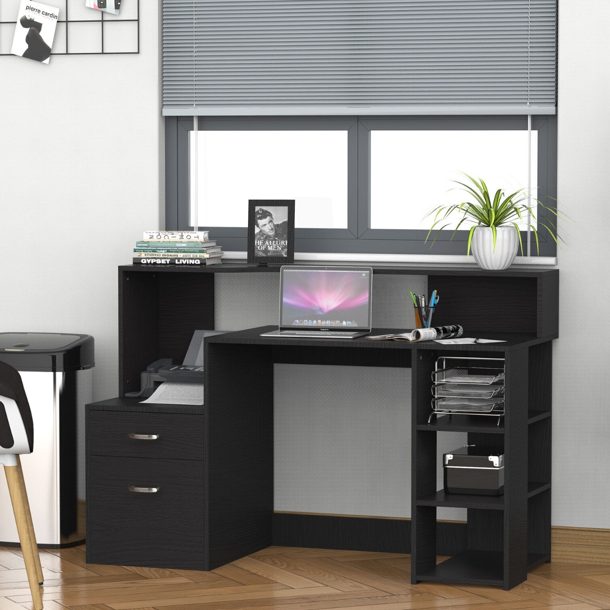 Compact Designed Computer Table Multi-Storage Shelf and Drawers - Black - Aldo & Ehren