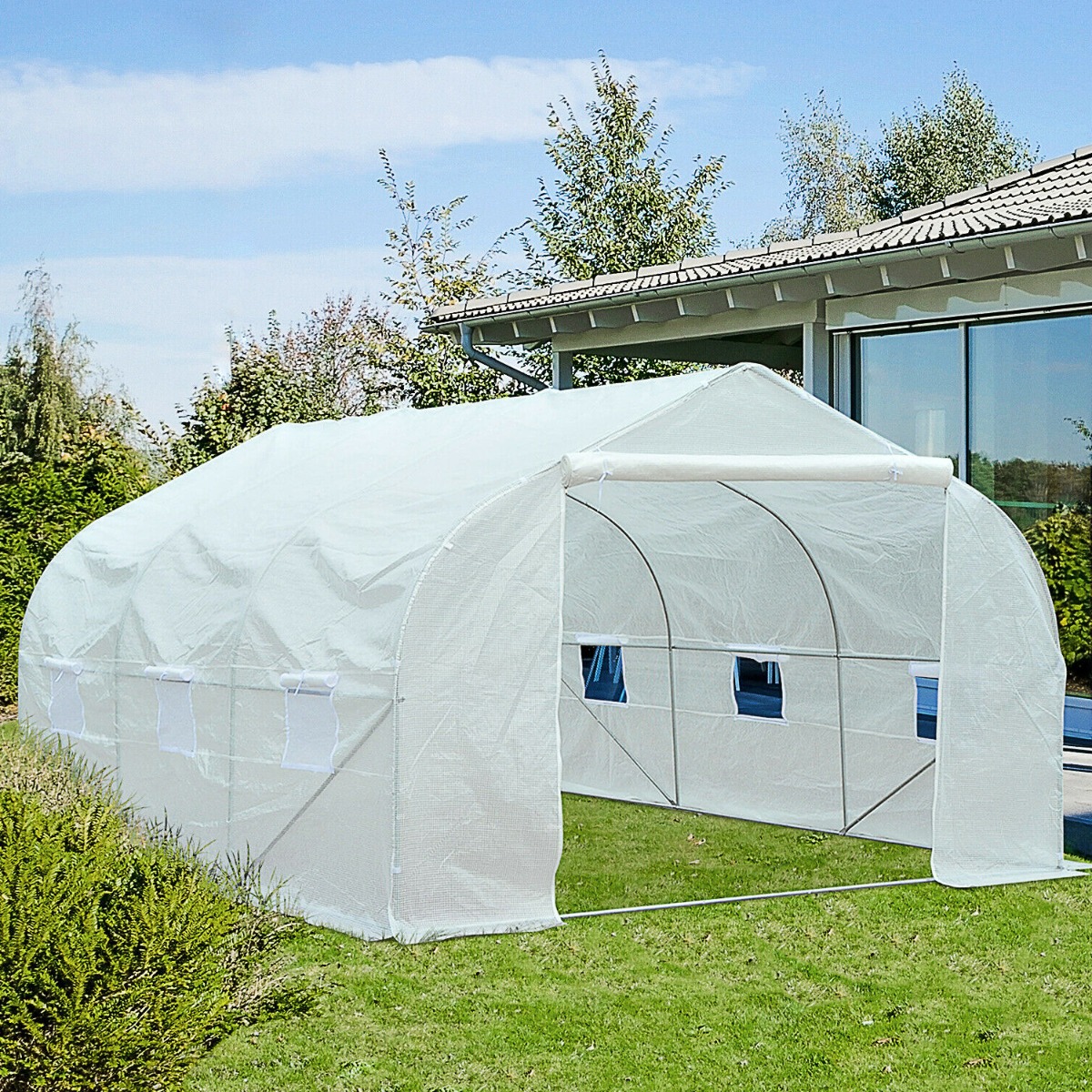 Metal Frame Walk-In Portable Greenhouse Garden Tunnel - White - Aldo & Ehren