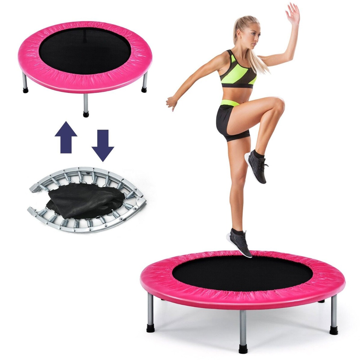 Foldable Fitness Mini Trampoline Exercise Bouncer - Pink - Bedroom & More