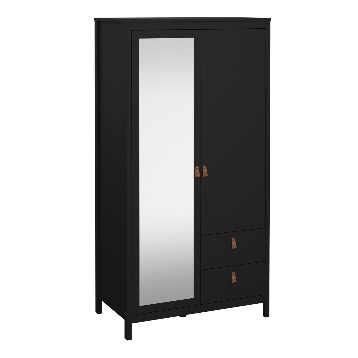 BURNLEY 2 Door Mirrored Wardrobe with 2 Drawers Matt Black - 102.3cm - Rosalind Collection