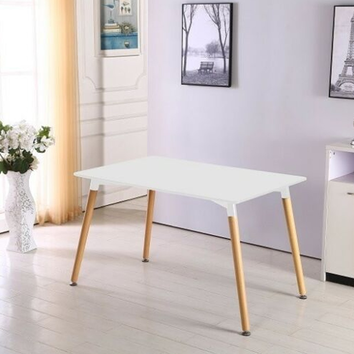 Retro Design Wooden Legs Dining Table - White - Bedroom & More