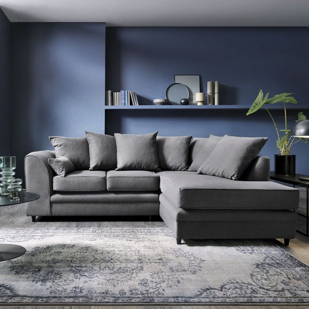 Darcie Corner Sofa - Dark Grey-Right Facing - Moonlight Interiors