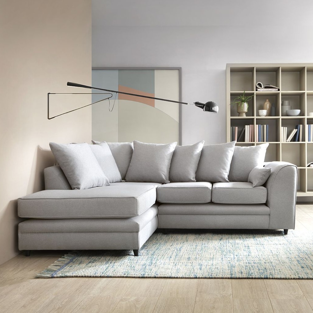Darcie Corner Sofa - Light Grey-Left Facing - Moonlight Interiors