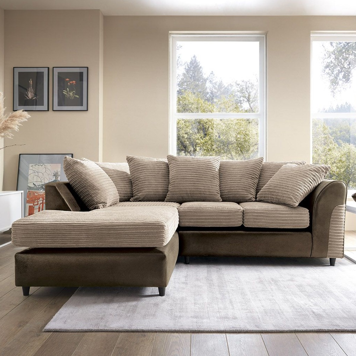 Harley Cord Fabric Corner Sofa - Brown-Left Facing - Moonlight Interiors