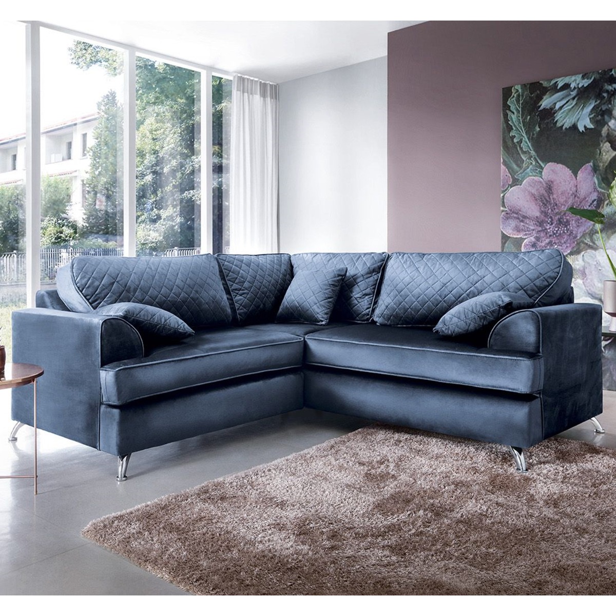 Fergasson Velvet Corner Sofa - Oxford Blue - Moonlight Interiors