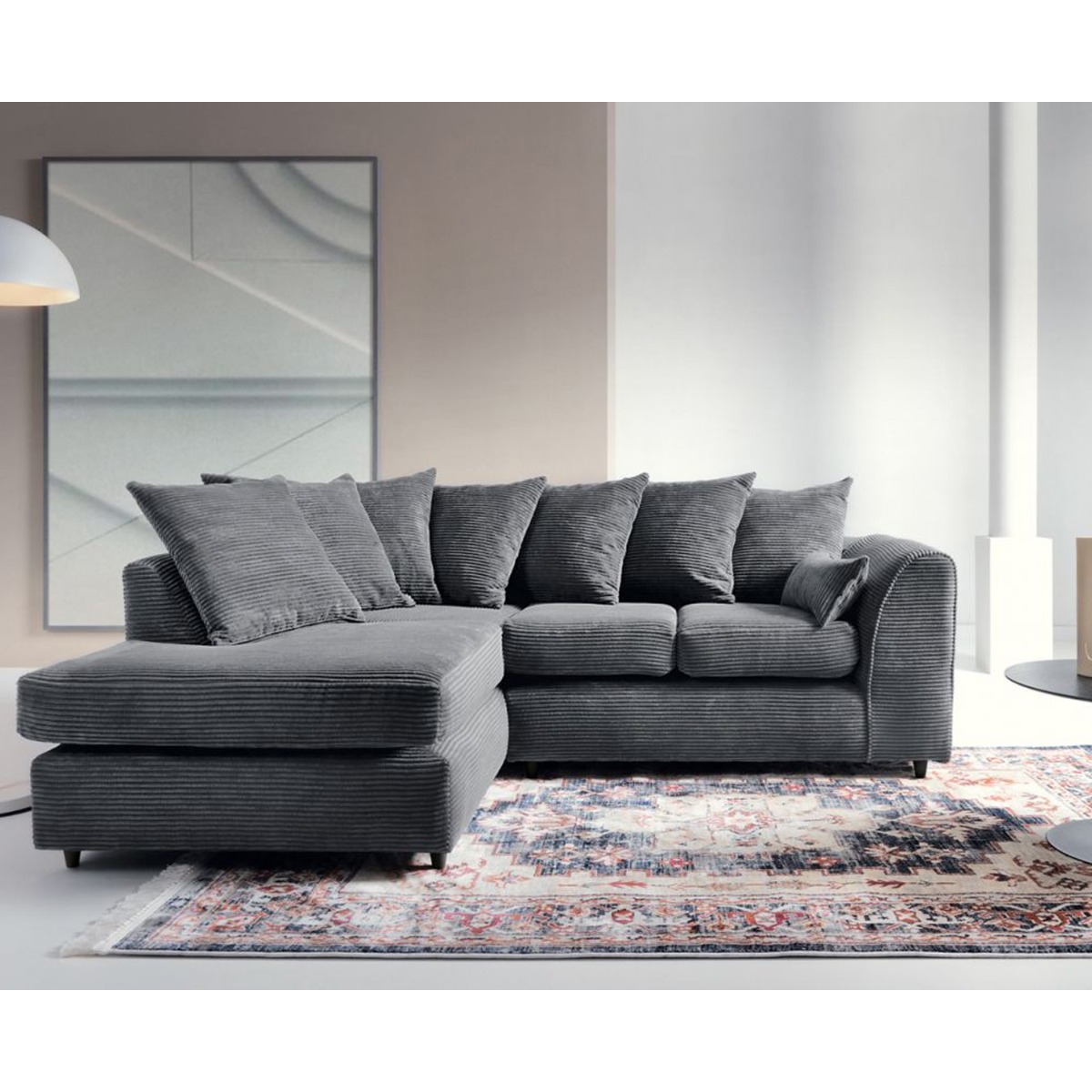 Jill Jumbo Corner Sofa - Grey-Left Facing - Moonlight Interiors