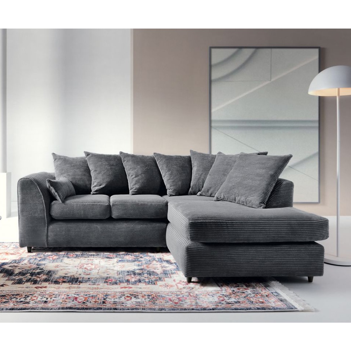 Jill Jumbo Corner Sofa - Grey-Right Facing - Moonlight Interiors