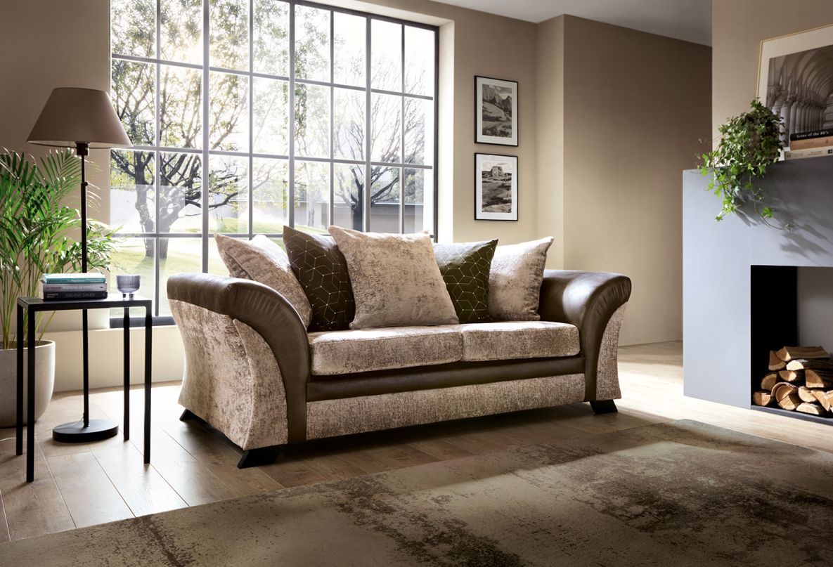 Faro Modern Style Crushed Chenille Fabric 3 Seater Sofa - Brown - Moonlight Interiors
