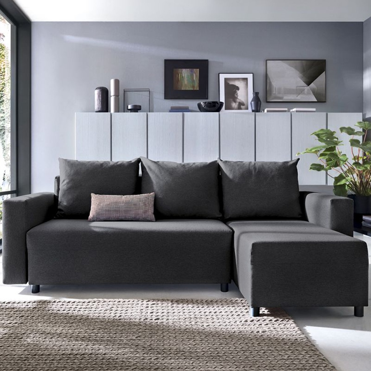 Osllo Corner Sofabed - Black-Right Facing - Moonlight Interiors