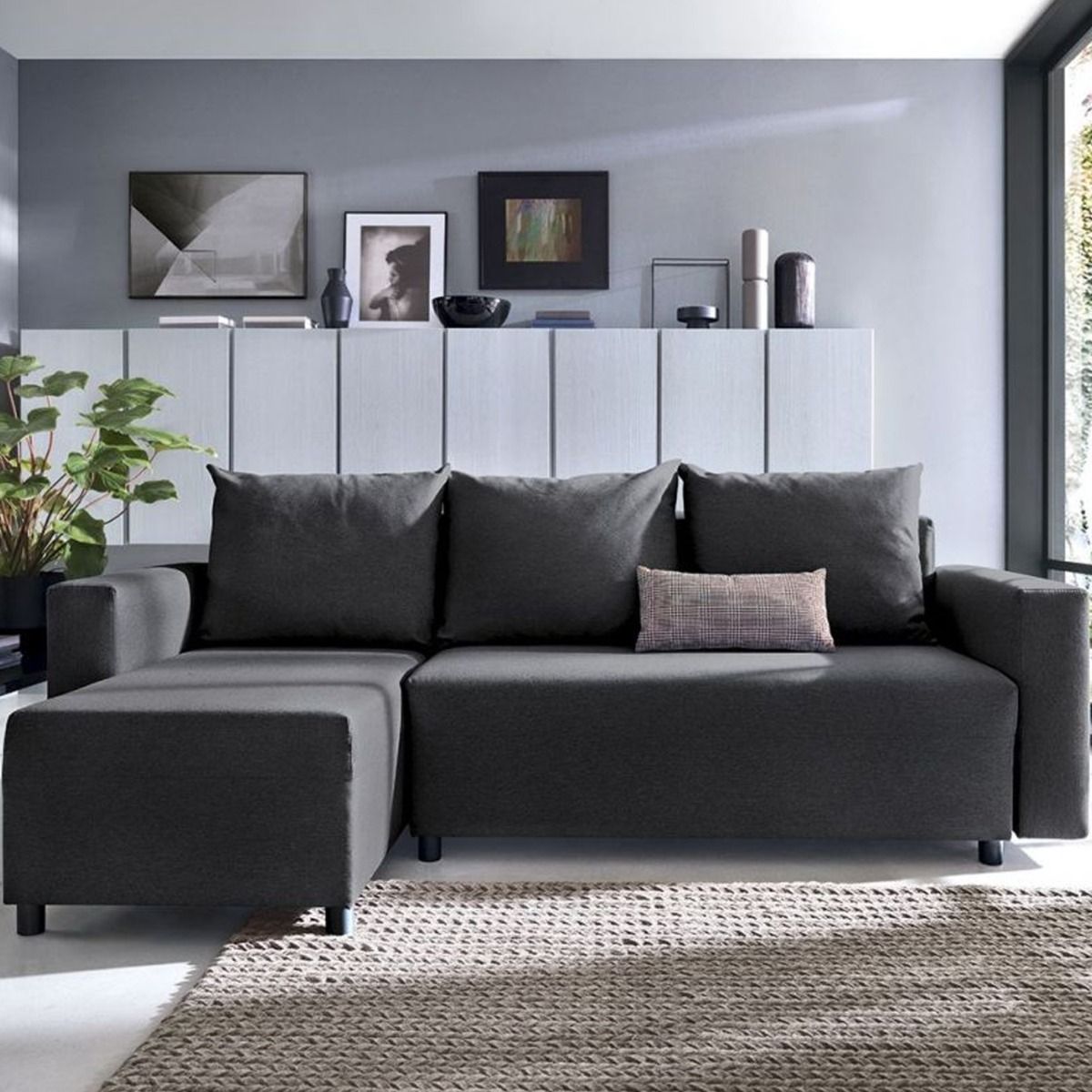 Osllo Corner Sofabed - Black-Left Facing - Moonlight Interiors