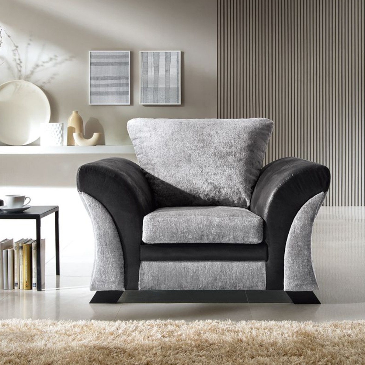 Faro Modern Style Crushed Chenille Fabric Armchair - Black - Moonlight Interiors