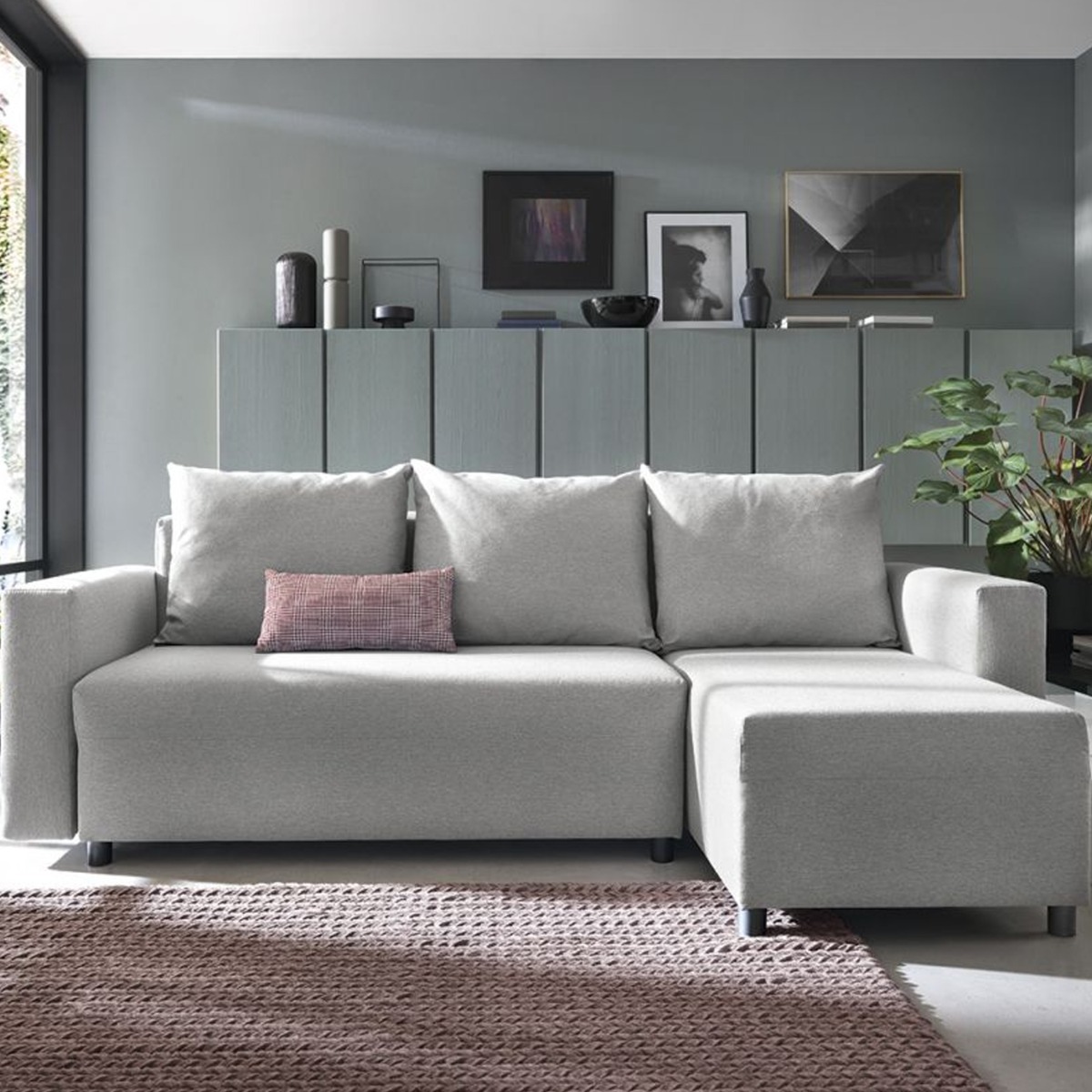 Osllo Corner Sofabed - Light Grey-Right Facing - Moonlight Interiors