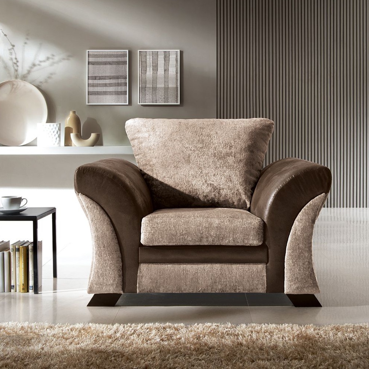 Faro Modern Style Crushed Chenille Fabric Armchair - Brown - Moonlight Interiors