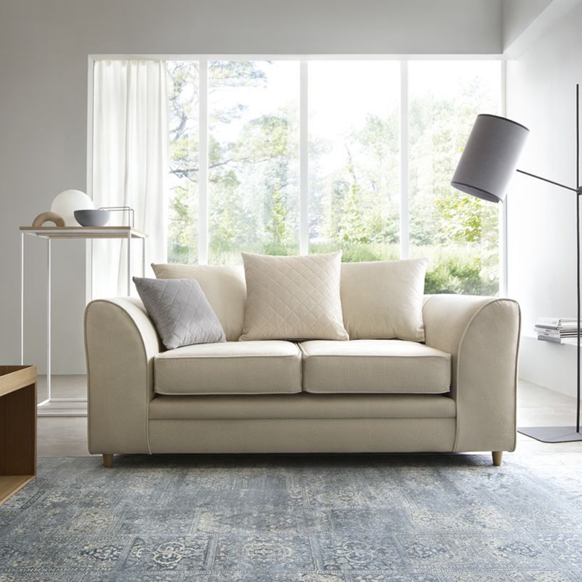 Chic Velvet 2 Seater Sofa - Cream - Moonlight Interiors