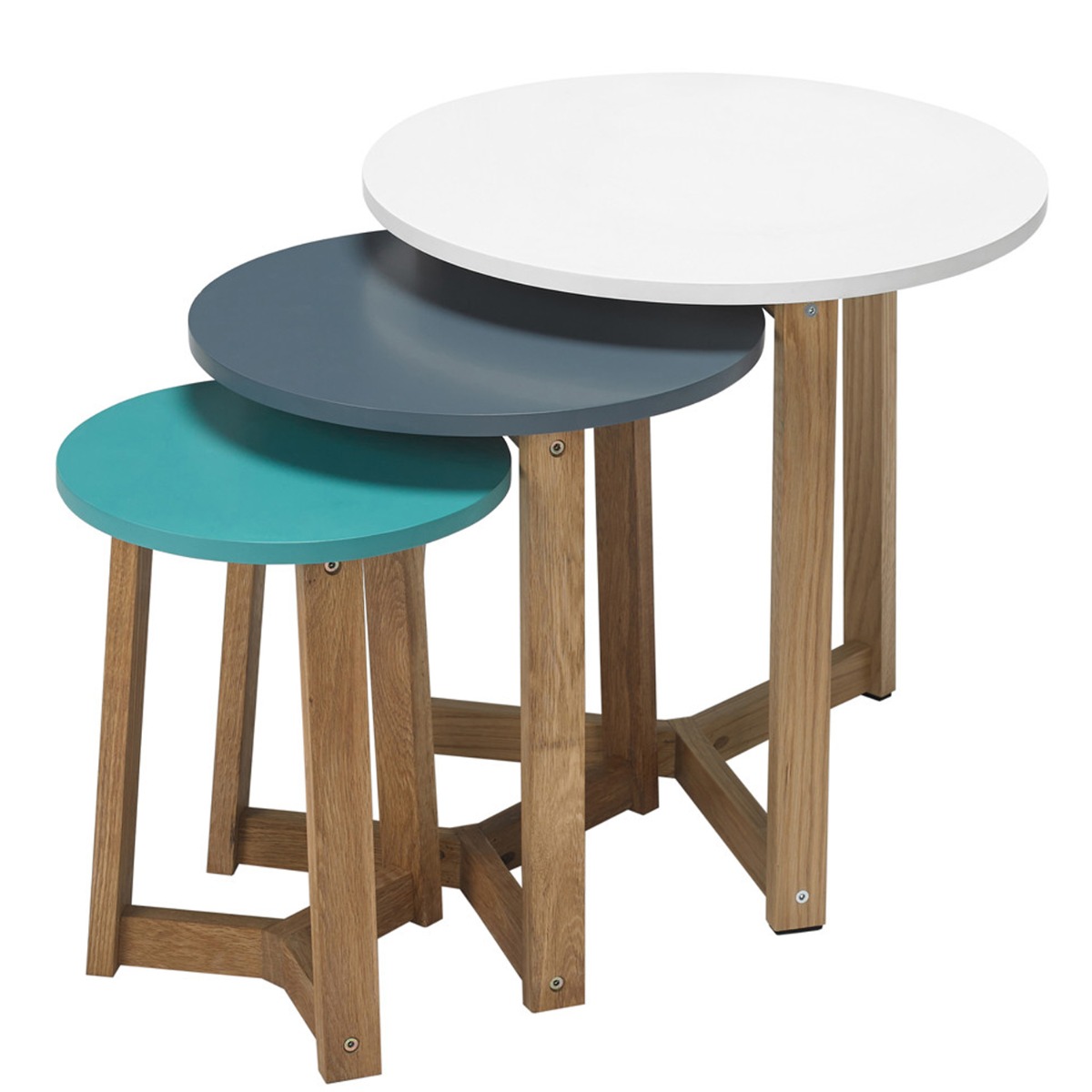 Jasper Nest Of Tables Solid Oak Funky Coloured Tops - Leeds Plywood