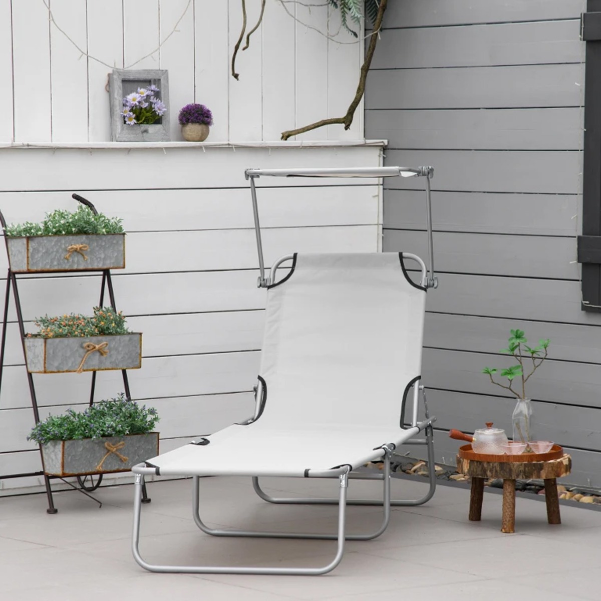 Garden Folding Recliner Sun Lounger Adjustable Chair - Grey - The Garden Savant