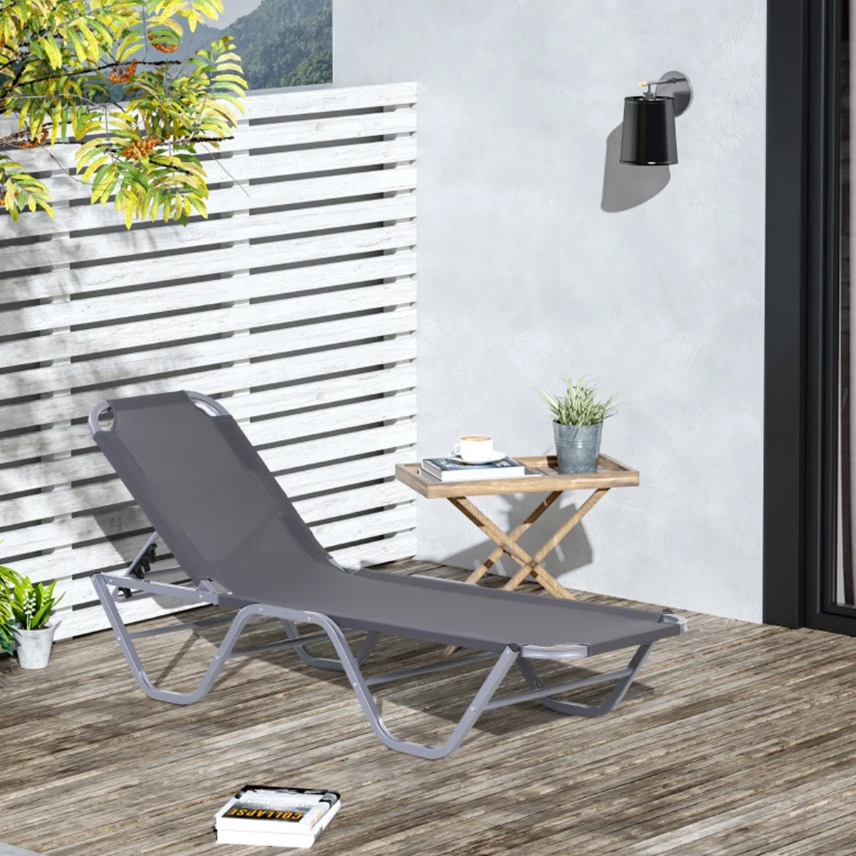 Sun Lounger Relaxer Recliner with 5 Position Adjustable Backrest - Silver - The Garden Savant