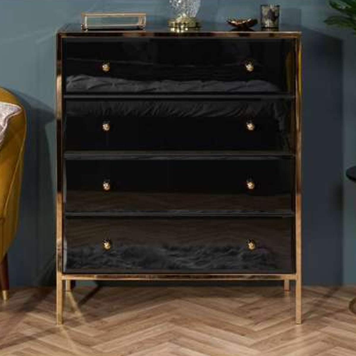 FIESTA Black Chest of Drawers - Medium-sized, 4 Drawers - Birlea Essentials