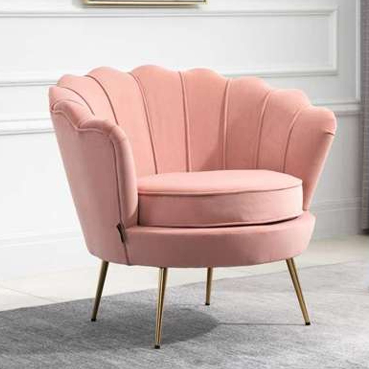 Ariel Upholstered Gold Legs Armchair - Pink - Birlea Essentials