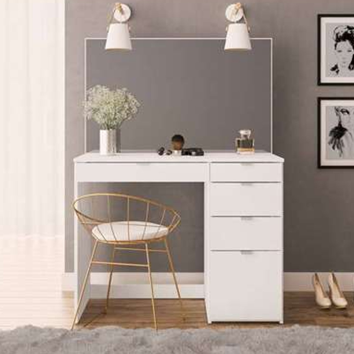 Dressing Table - AVA 5 Drawer Dresser White 97.20cm - Birlea Essentials