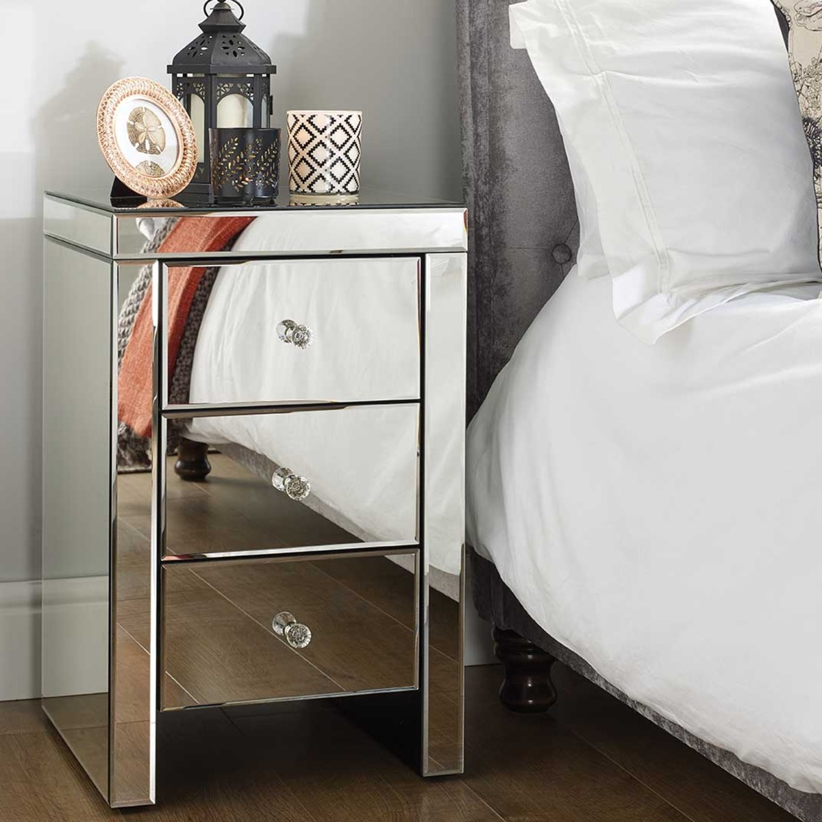 Bedside Table - BIRLEA 3 Drawer Nightstand Mirro Red 40cm - Birlea Essentials