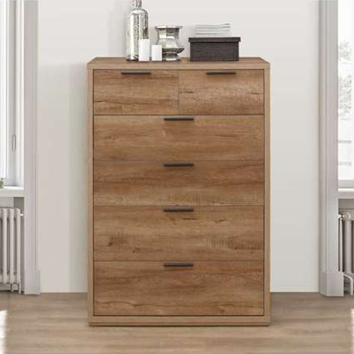 STROUD Oak Finish Chest of Drawers - Medium-sized, 6 Drawers - Birlea Essentials