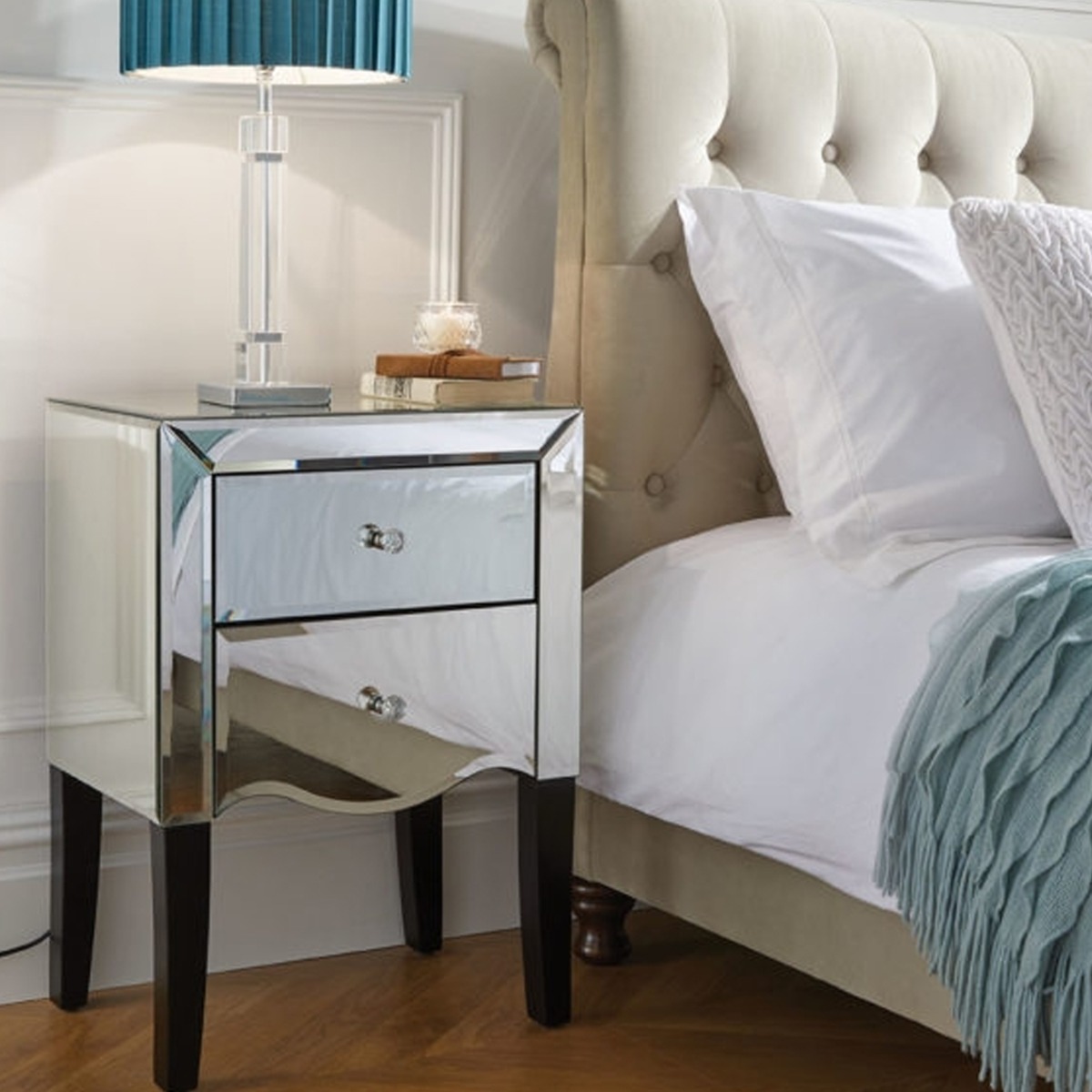 Bedside Table - BIRLEA 2 Drawer Nightstand Mirro Red 48cm - Birlea Essentials