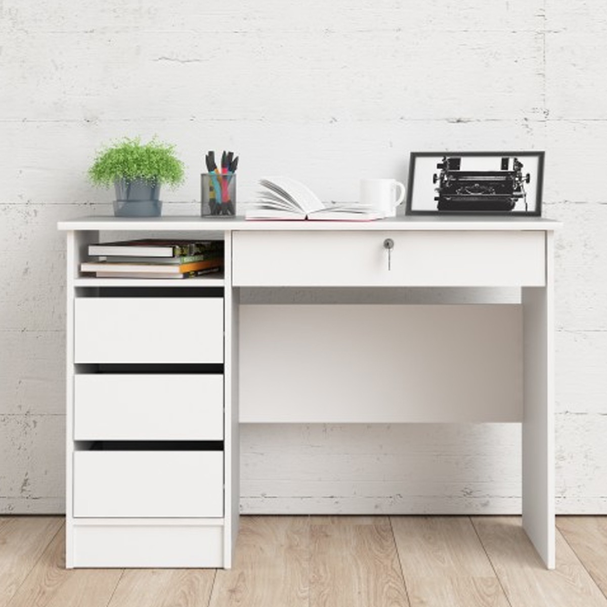 Milton 3 Drawers Computer Desk - White - Rosalind Collection