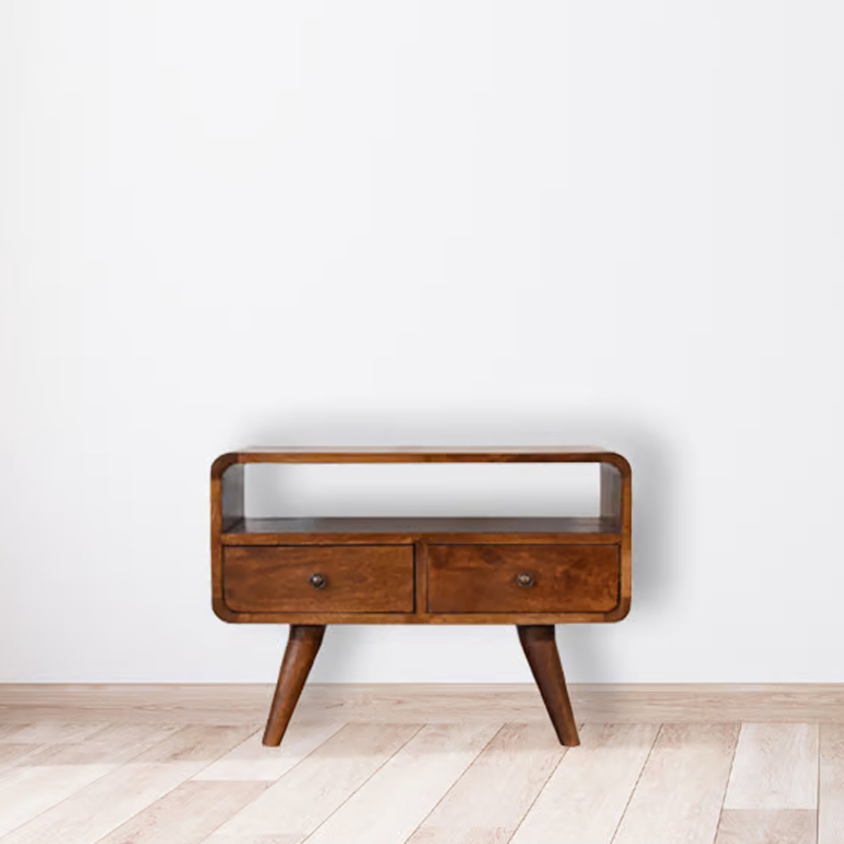 Nordic Style Legs TV Stand with 2 Curved Drawers - Chestnut - Beasley & Sons