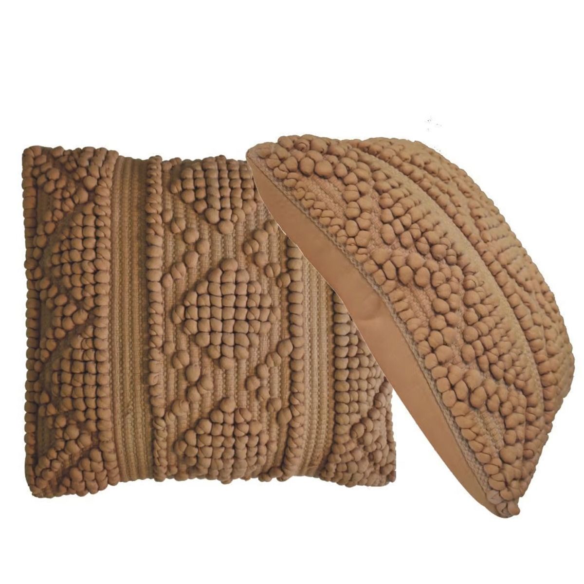 2Pc Classy Woven Patterned Design Cotton Blended Cushion - Coffee - Beasley & Sons