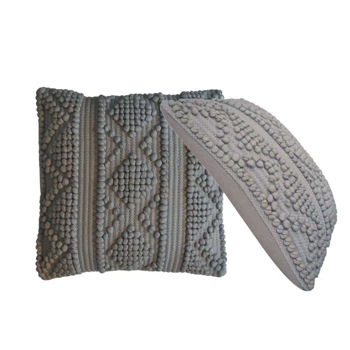 2Pc Classy Woven Patterned Design Cotton Blended Cushion - Grey - Beasley & Sons