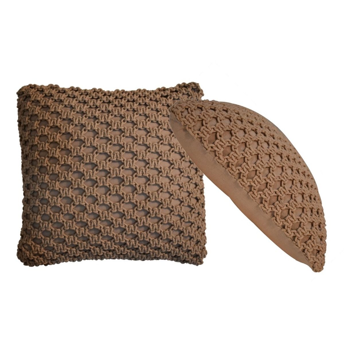 2Pc Jute Woven Design Cushion - Coffee - Beasley & Sons