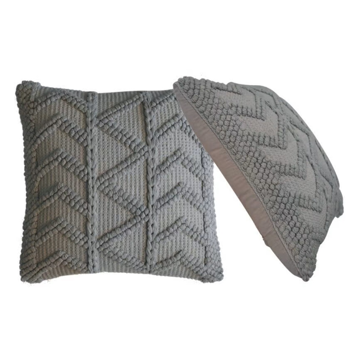 2Pc Zig Zag Design Cotton Blended Cushion - Grey - Beasley & Sons