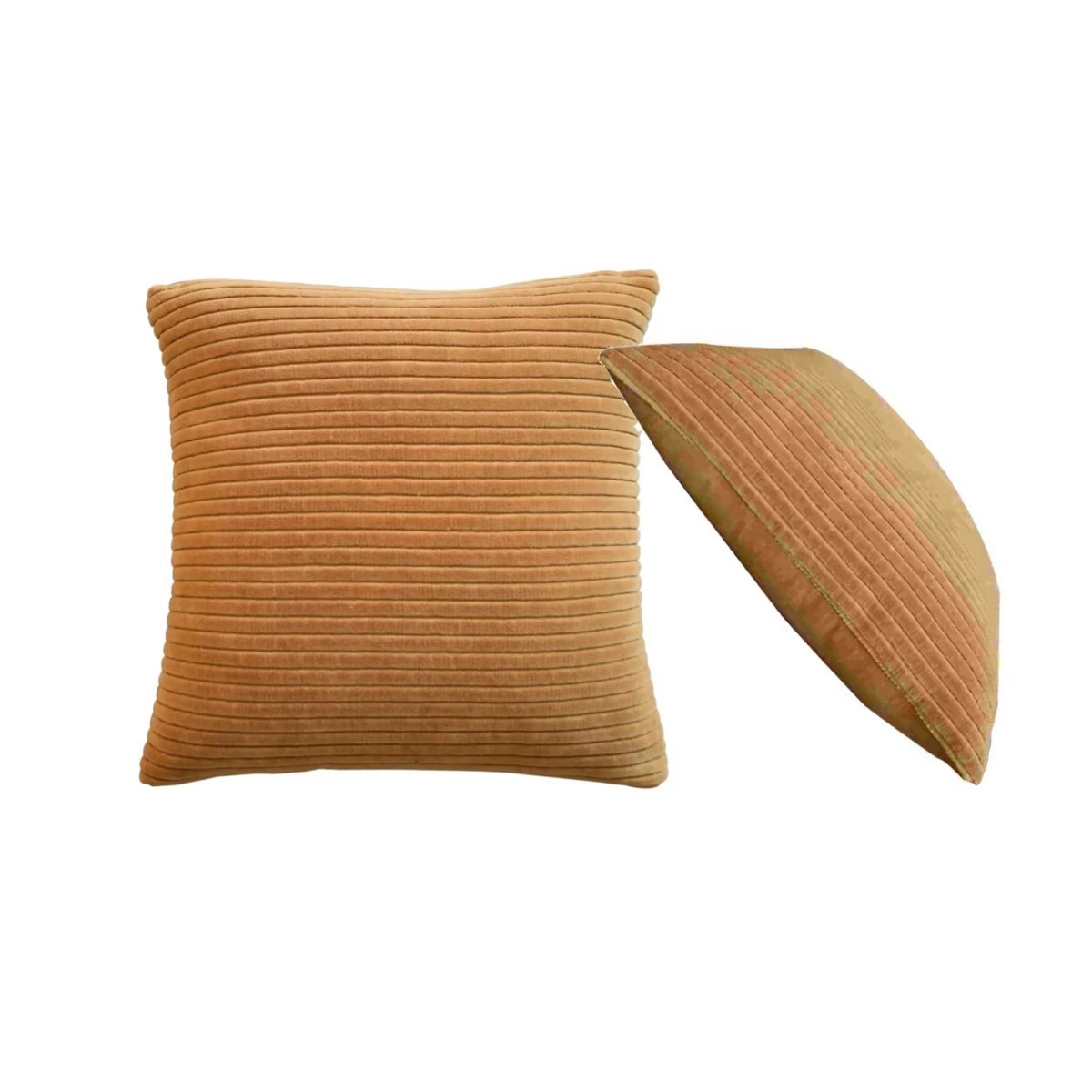 2 Pcs Ribbed Style Cotton Velvet Cushion - Mustard - Beasley & Sons