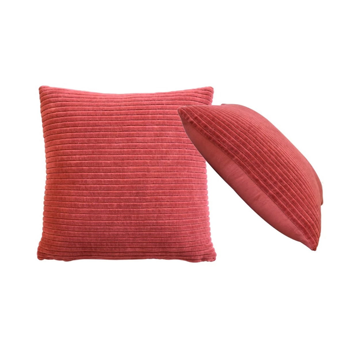 2 Pcs Ribbed Style Cotton Velvet Cushion - Red - Beasley & Sons